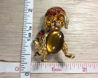 Vintage Gold Toned Gold Rhinestone Poodle Pin Brooch Used