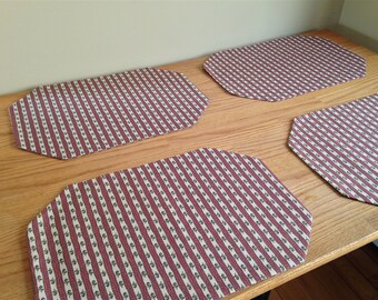 Everyday Placemats- Set of 4 Handmade Placemats- Red Rose and cream color with little purple roses!