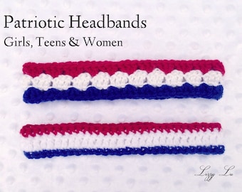 Crocheted Headbands for Women, Teens & Girls, Patriotic, School and Team Colors
