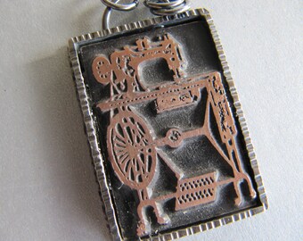 Vintage Letterpress Sewing Machine Necklace in Sterling Silver