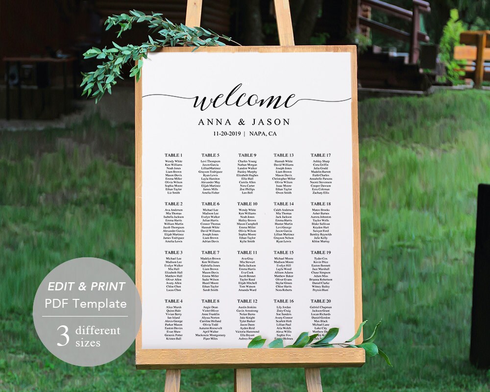 wedding seating chart template seating chart printable downloadable seating chart for wedding