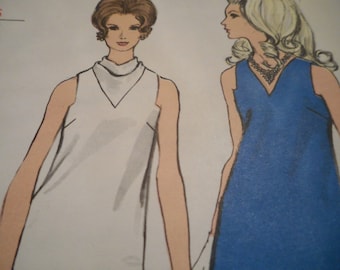 Vintage 1960's Vogue 7332 Mod Evening Dress Sewing Pattern Size 12 Bust 34