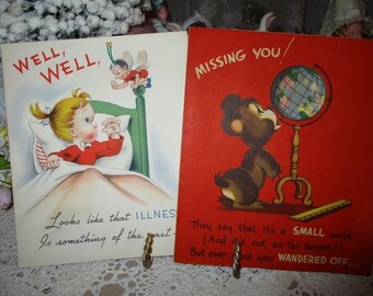 Vintage Retro Mid Century Greeting Card Lot-Unused-Children's-Set of 2
