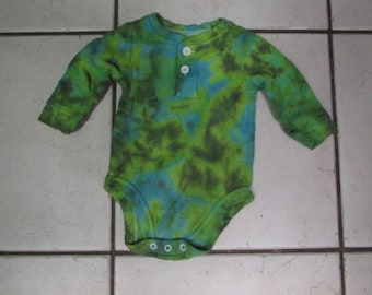 AWESOME Infant 3 to 6 month Garanimals bodysuit - long sleeved thermal- tie dye greens / blue grateful dead phish #18-50
