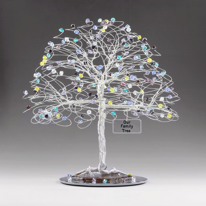 Personalized Family Tree Sculpture with Swarovski Crystal