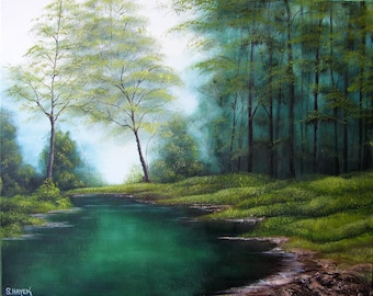Hidden Creek - matted art print from original oil painting by Sharon Hayek