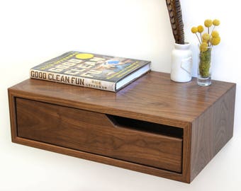 Walnut Hanging Nightstand / Bedside Table