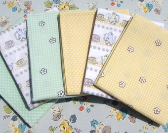 Gorgeous Lemon/Pale Green TEAPOT FAT QTR Cotton Fabric Bundle Crafts-Quiltin-Patchwork