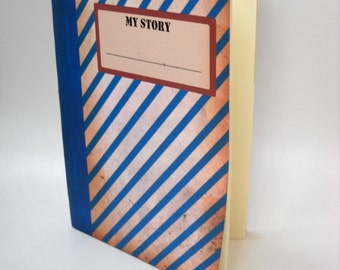 Grunge Stripey Notebook, Retro Notebook, Blank Striped Notebook, Geometric Notebook, Altered Art Notebook