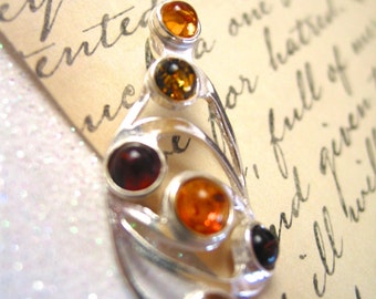 AMBER vintage pendant sterling silver necklace vintage amber