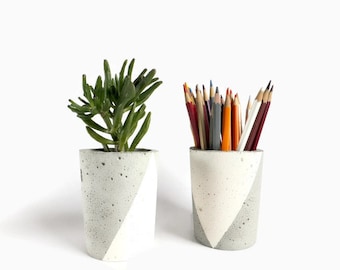 Set of 2 Concrete Gray Pencil Holder Succulent Planter Home Decor Minimalist Simple Design