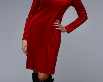 Red Velvet Dress / Fashion Dress / Red Kaftan / Elegant Dress / Casual Dress / Maxi Velvet Dress / Plus Size Dress / by UMAY