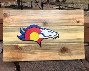 Denver Bronco wood flag..Wall hanging ,beautiful art