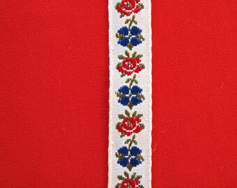 Vintage Embroided Red and Blue Floral Trim