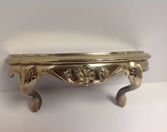 Midcentury ornate gold wall shelf, vintage shiny gold shelf, Hollywood Regency gold shelf wallhanging, 80's decor