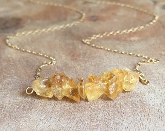 Raw Citrine Necklace - Citrine - Raw Stone Necklace - Raw Crystal Necklace - Citrine Jewelry -November Birthstone - Sterling Silver Gold