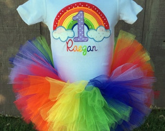 Rainbow baby tutu birthday outfit