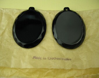 2 Vintage 1940's Czech Black Glass Pendants