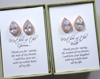 Rose Gold Crystal Stud Earrings, Mother of the Bride Gift Earrings, Mother of the Groom Gift Earrings, Pear Crystal Stud Earrings