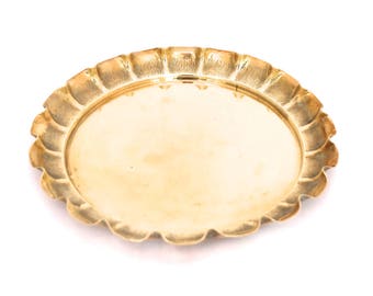 Arts and Crafts Brass Tray, Joseph Sankey & Sons 1900s Round Brass Serving Tray, English Brass Tray, Antique Solid Brass Tray, Display Tray