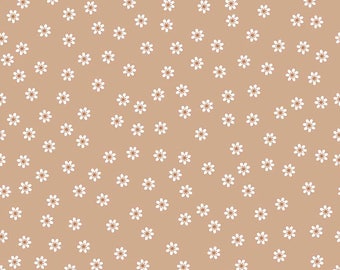 Sew Cherry 2 - Per Yd - Riley Blake - by Lori Holt - White flowers or daisies on Nutmeg