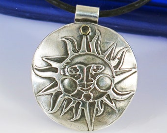Southwest Sun Face Compass Pendant Necklace - Southwest Tucson Fine Silver Sun Compass Necklace -Southwest Sun Face Pendant Fine Silver Gift