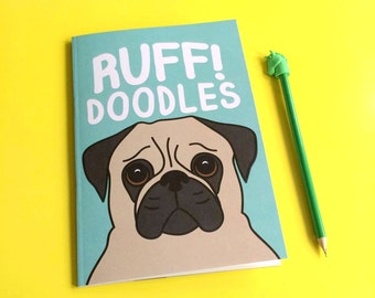 Pug Notepad, A5 Dog Notebook, Pug Sketchbook, Dog Drawing Pad, Stocking Stuffer, Pug Gift, Cute Dog Notepad, Dog Stocking Filler, Doodle Pad