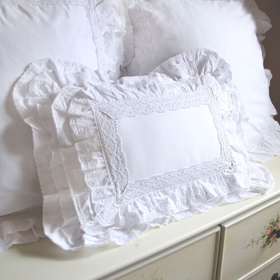 White Cotton Ruffle Lace Pillow Sham Pillowcase Victorian
