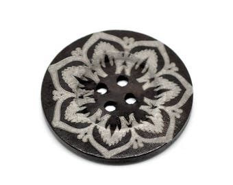 Extra large button - 3 wooden button 60mm (2 3/8") - flower pattern