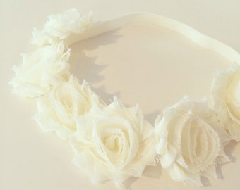 Ivory Flower Crown Headband | Ivory Flower Crown Headband for Baby Toddlers Girls Adults, Cream Ivory Flower Girl Crown, Baptism Birthday