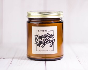 8 oz Smooth As Tennessee Whiskey / Soy Candles Handmade / chris stapleton bourbon jack daniels whiskey barrel whiskey candle whiskey art