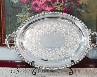 Large Silver Plate Serving Tray - Vintage Wilcox Serving Tray with Handles - Silver Butler Tray - Silver Waiter Tray