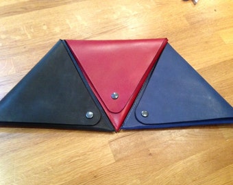 Leather triangular hand stitched clutch bag