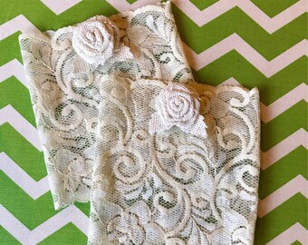Ivory Lace Boot Cuffs with Ivory Burlap Rose