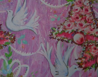 Vintage Gift Wrap Wedding Wrapping Paper 1970s--2 Sheets--Lovely Lilac & Lavender