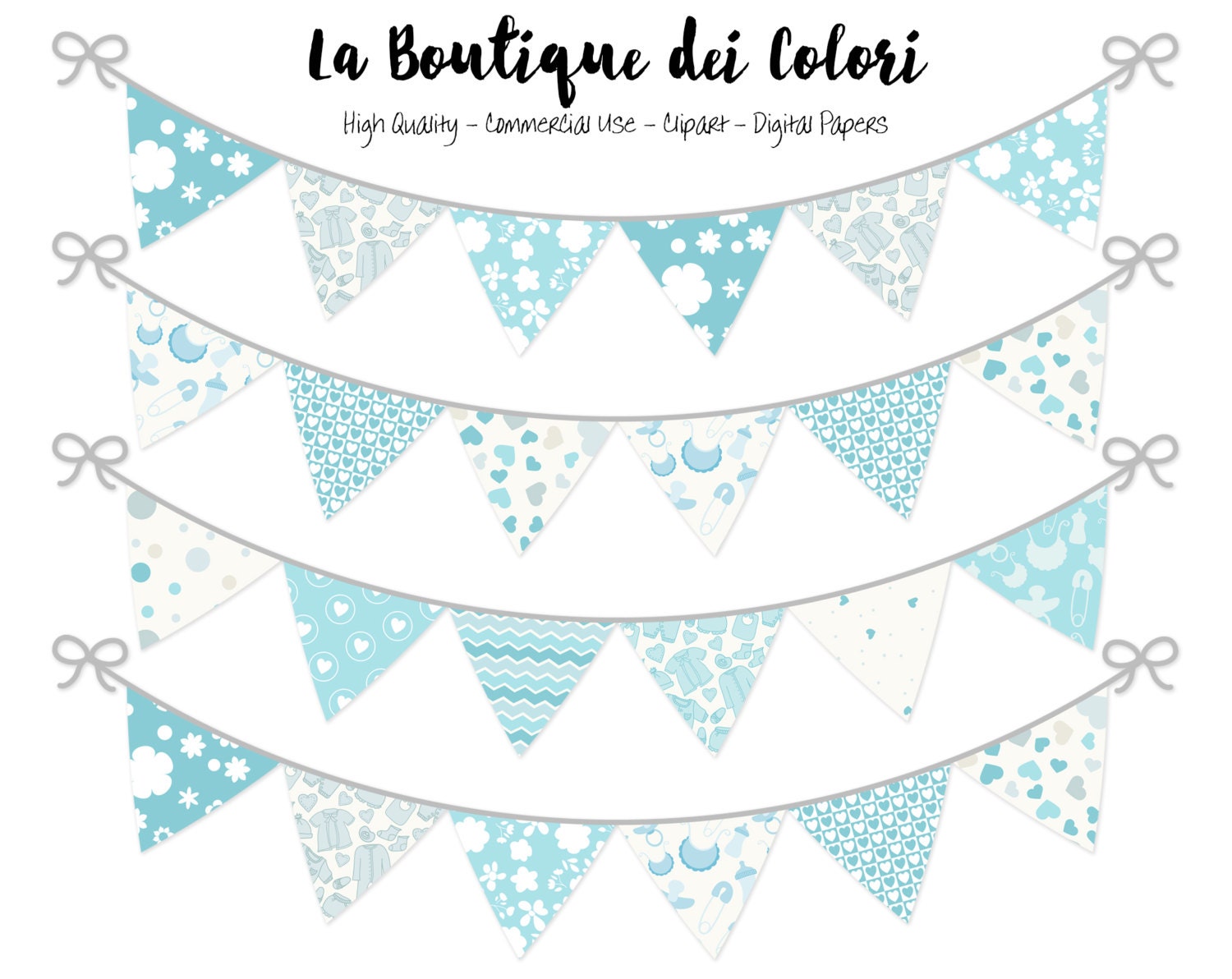 Baby Boy Bunting Banners Party Flags clipart Cute blue
