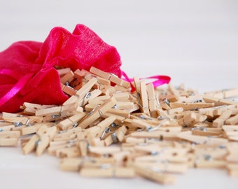 1" Mini Wooden Clothespins - 50 Hand-Stained Clothespins - Unfinished Clothespin - Cute Mini Clothespins in a Muslin Bag