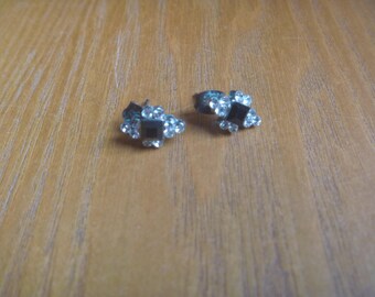 black and white diamante earrings, vintage rhinestone earrings