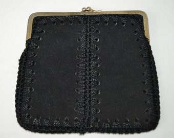 black leather purse hand made .vendimia case