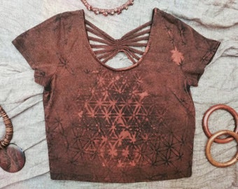 Sacred Geometry Flower of Life cotton crop top bralette pixie psy festival goa primal