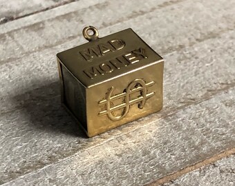 Vintage 3D 14k Yellow Gold Mad Money Charm from the 1960s.