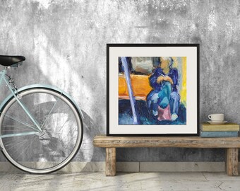 Art Oil Painting New York City Woman Knitting Subway Rider PRINT