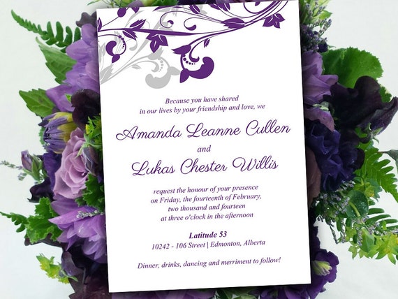 Modern Wedding Invitation Template DIY Invitation Eggplant