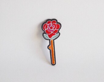 Red rose patch, Rose iron on patch, Flower patch, Iron on rose applique, Embroidered rose patches for jackets, Embroidered patch