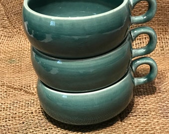 Russel Wright Seafoam Green American Modern Three Coffee Cups Stackable Mfg. by Steubenville Pottery USA Vintage Mid Century Modern 1950's