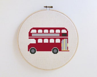 London Double Decker Bus - double decker bus cross stitch pattern - PDF - Instant download
