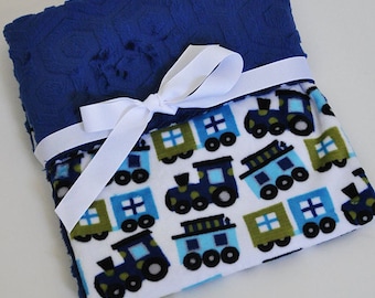 Minky Blanket Minky Baby Personalized Minky Blanket Minky Cuddle Baby Gift Shower Gift Boys Train Blanket