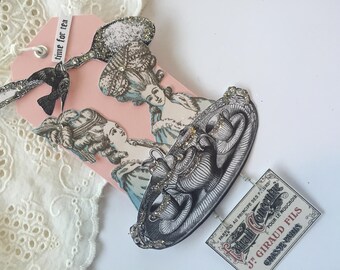 Marie Antoinette Gift, Vintage Tea Cup, Assemblage Paper Tag, Mixed Media Hang Tag, Dessert Art, Victorian Art Tag