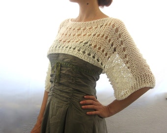 Cotton Summer Cropped Sweater Shrug, hand knitted, ecofriendly