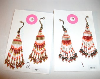 Gold White Orange n Dark Orange Earrings D